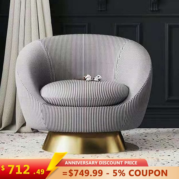 Homemys Striped fabric modern metal base lounge chair