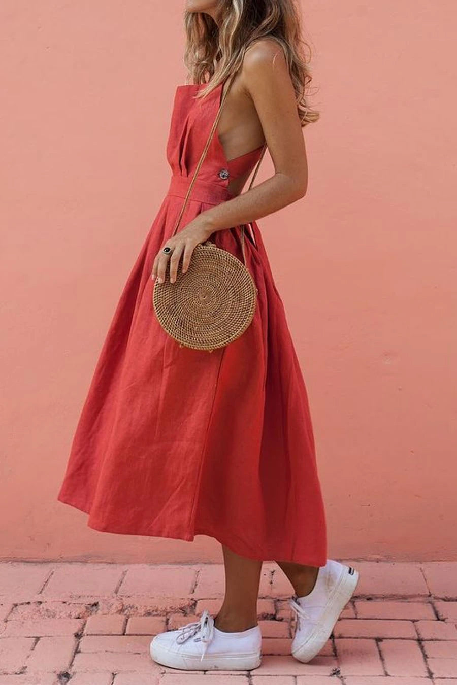 Summer Strap Pleated Midi Dresses