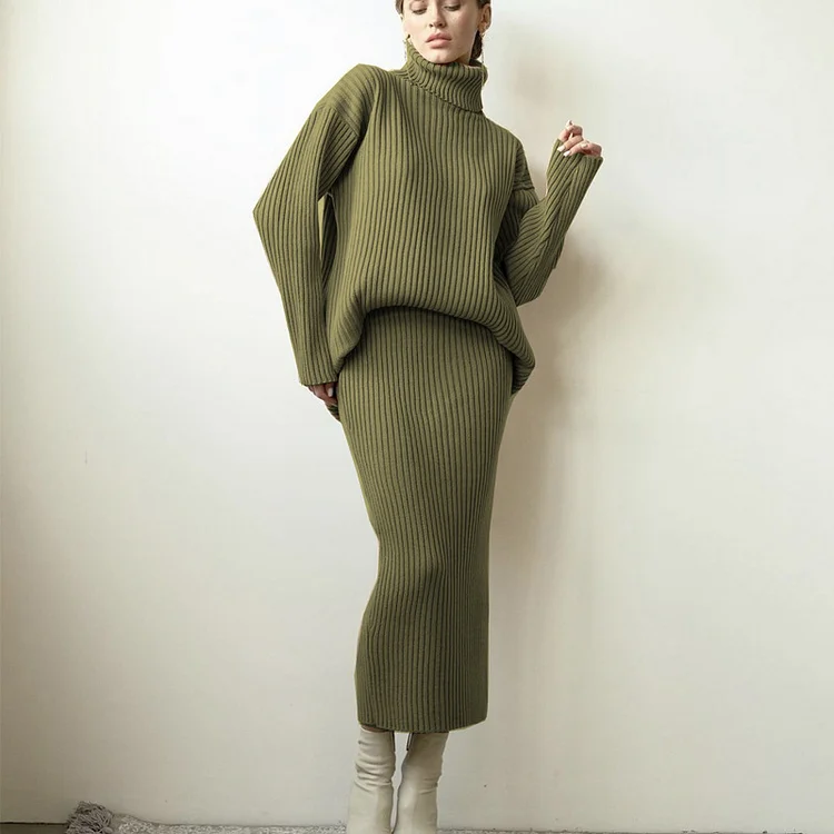 PASUXI Women's 2 Piece Outfits Turtleneck Sweaters Lounge Set and Wide Leg Pants Cozy Knit Sweatsuit Sets huanwei