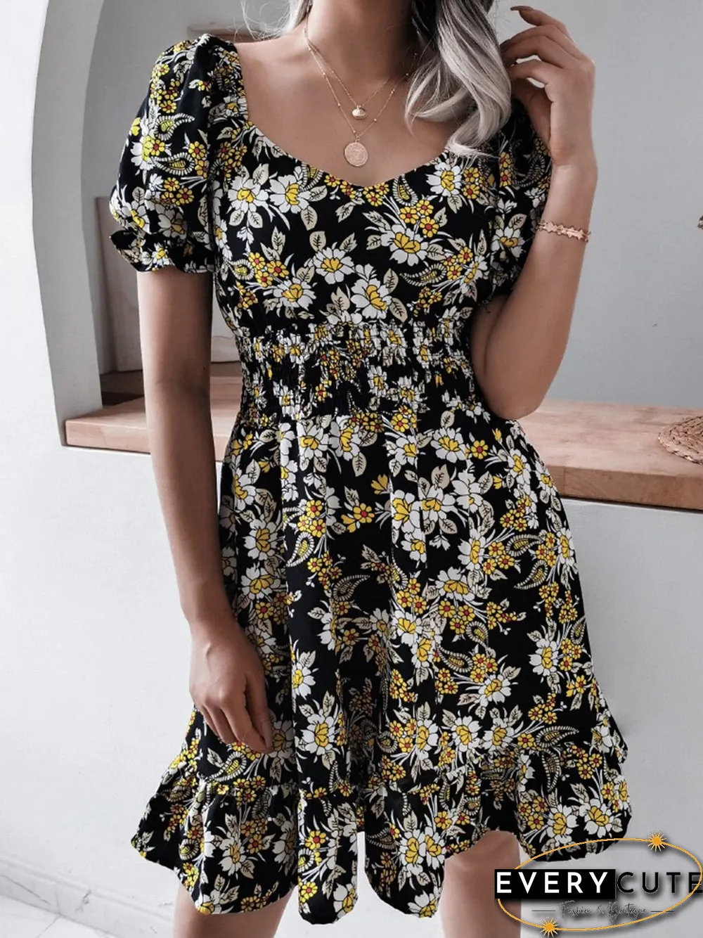 Fashion Casual Print Split Joint Square Collar A Line Dresses P11519