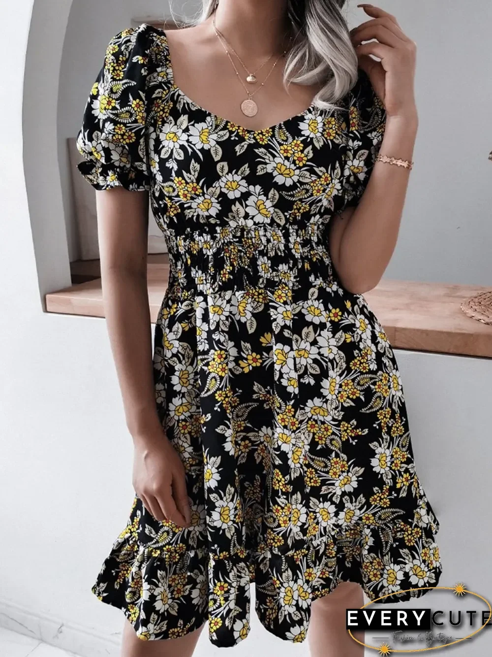 Fashion Casual Print Split Joint Square Collar A Line Dresses P11519