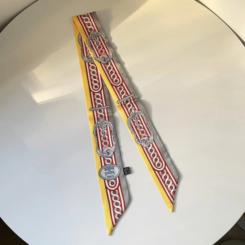 Women’s Minimalist Classic Style Color Block Satin Printing Silk Scarf