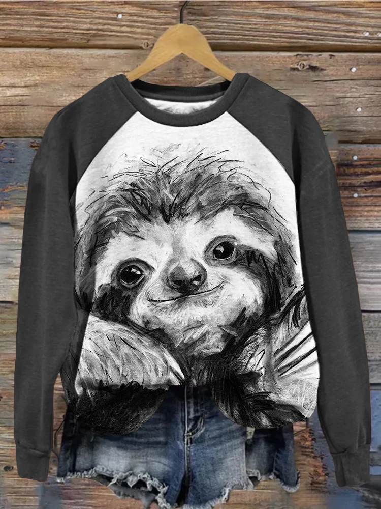 Cheeky Sloth Graphic Contrast Comfy Sweatshirt
