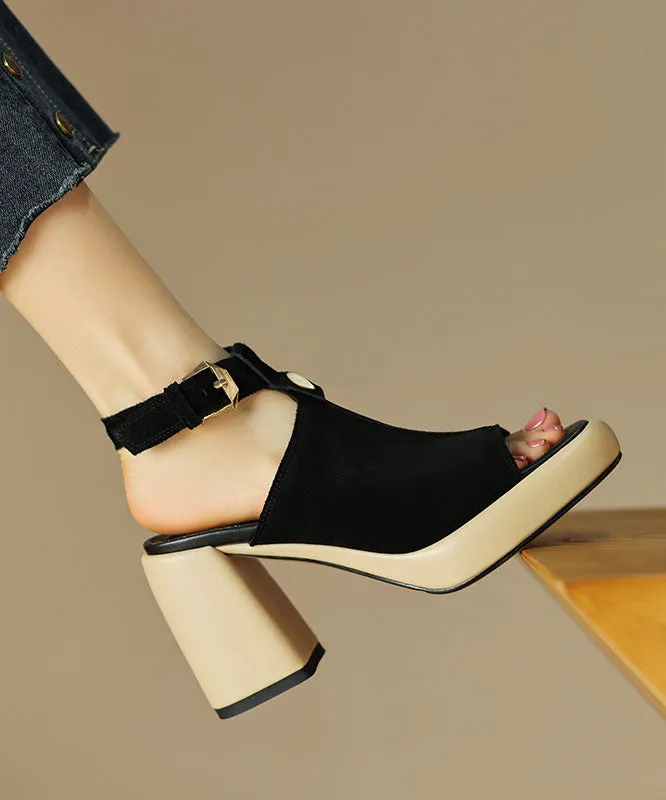 Faux Leather Vintage Splicing Buckle Strap Peep Toe