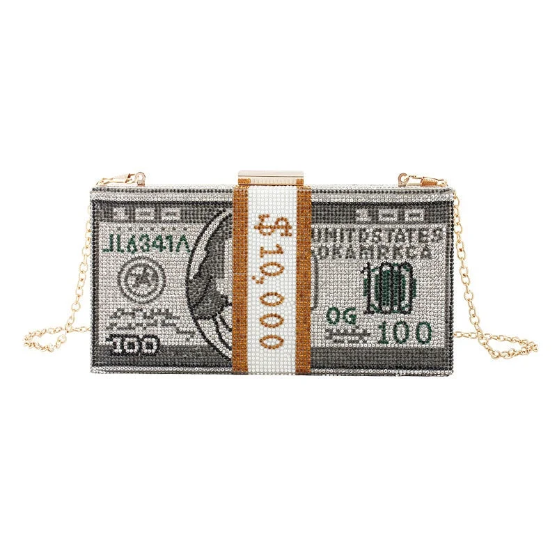 Women Crystal Money USD Bags Dollar Design Luxury Diamond Evening Bags Party Purse Clutch Bags Wedding Dinner Purse and Handbags