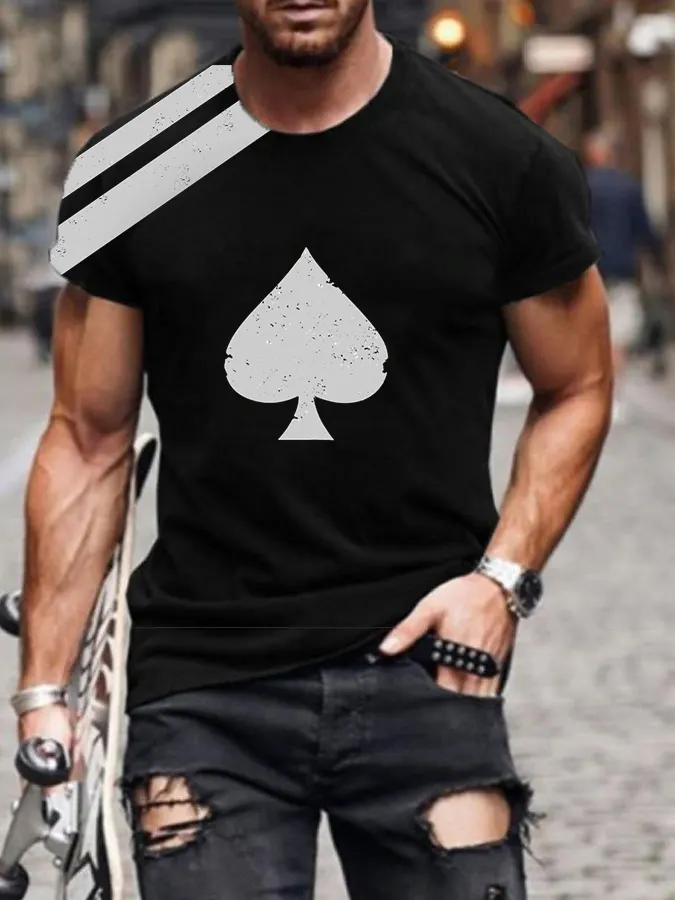 Men's casual fashion poker print short sleeve T-shirt.jpg