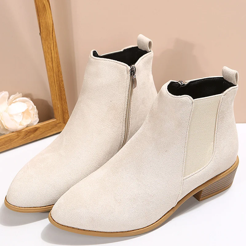 Yyvonne Women's Boots New Square With Large Size Women's Boots Velvet Fashion Boots Side Zippered Tips Short Boots