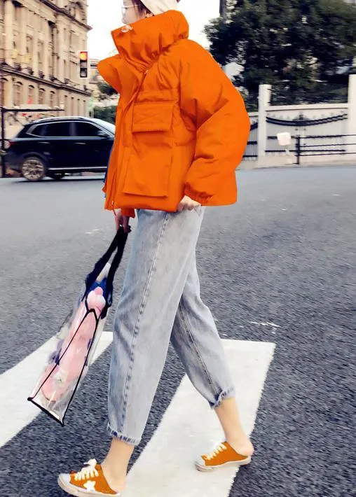 New orange duck down coat plus size clothing womens parka stand collar Large pockets fine coats