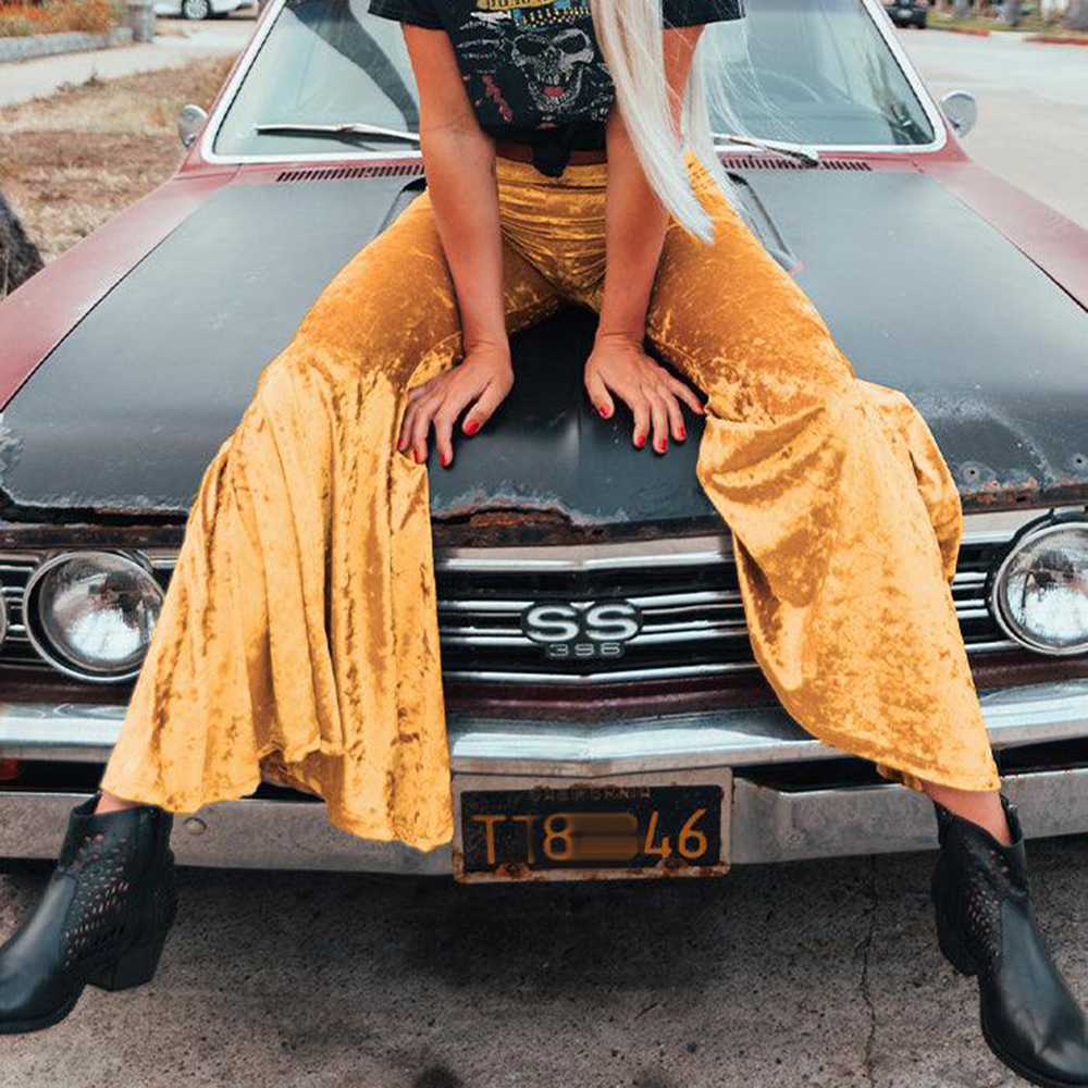 Western Vintage Outdoor Velvet Flared Pants Women's Casual Slim Fit Trousers