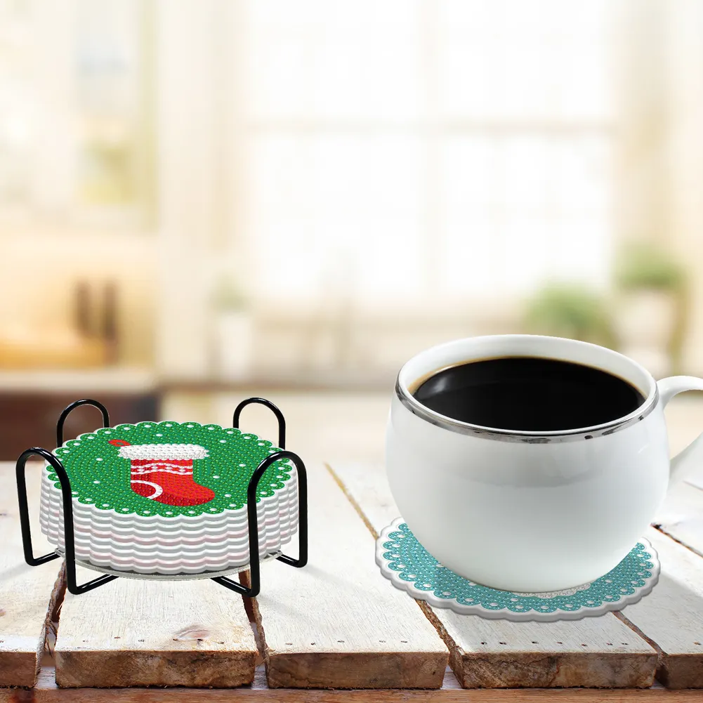 DIY Acrylic Diamond Coaster Set Christmas Style (8 Piece Set 1 Rack)