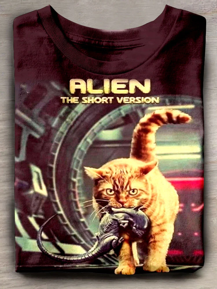 Teecade Teecade Alien Cat Art Print T-shirt
