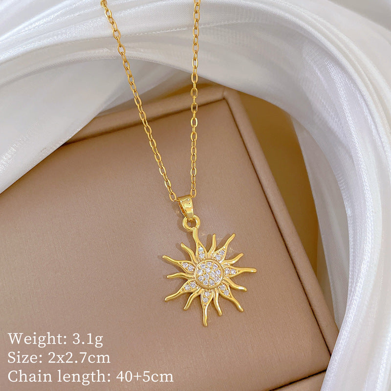 Sunflower Full Diamond Gorgeous Full Diamond Necklace Women’S Versatile Clavicle Chain Titanium Steel