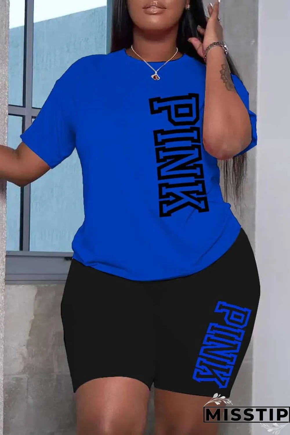 Burgundy Casual Print Letter O Neck Short Sleeve Two Pieces