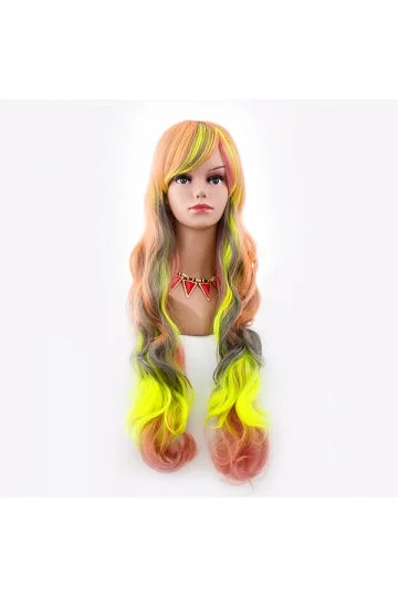 Halloween Cosplay Harajuku Style Rainbow Long Curly Wig Yellow-elleschic