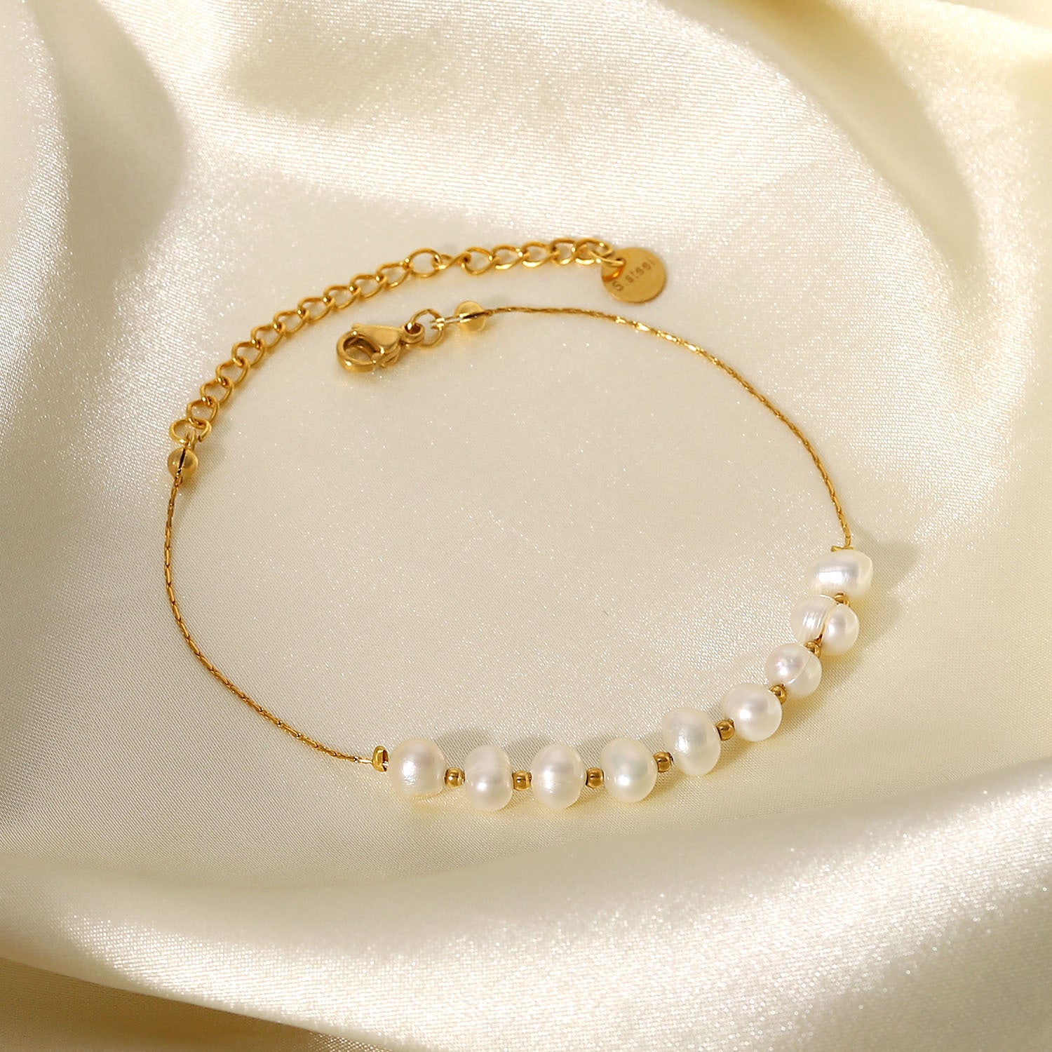 Women IG Style Pearl Geometric Stainless Steel 18K Gold Plated Bracelets