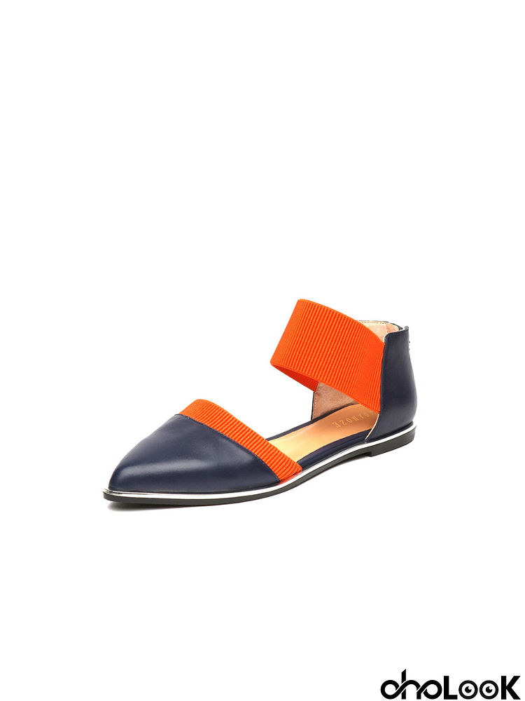 JADY ROSE | POINTED LEATHER ANKLE-STRAP FLAT - NAVY