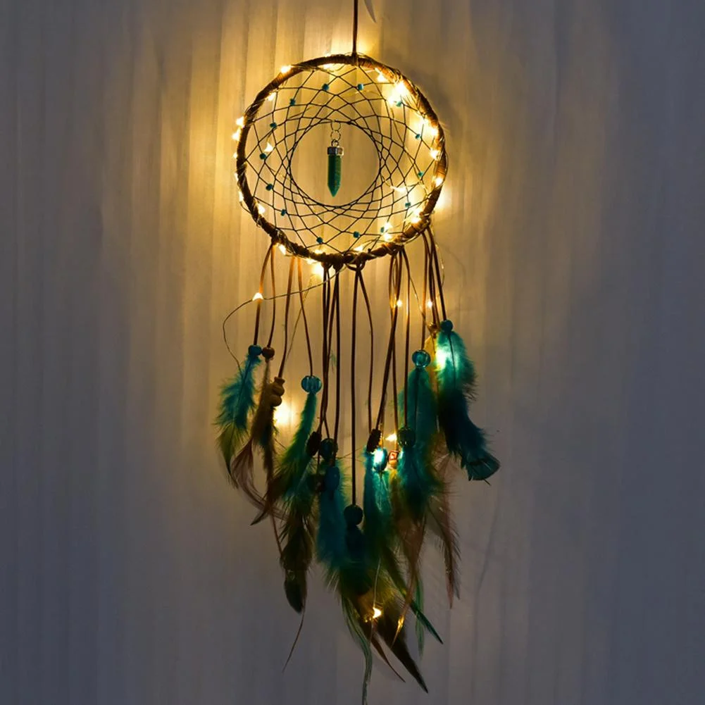 Handmade Dream Catcher LED Light Feathers Wall Hanging Dreamcatcher Decor