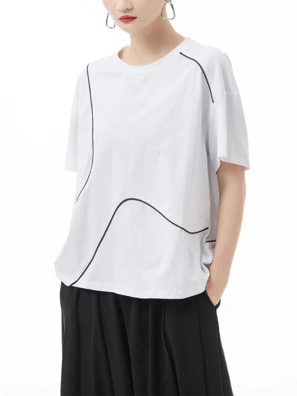Casual Round-Neck Contrast Color T-Shirt