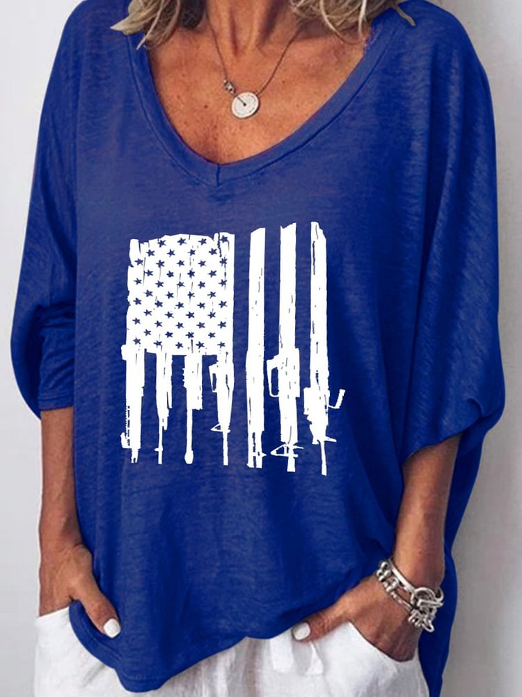 Bestdealfriday Stars And Stripes Graphic V Neck Long Sleeve Top