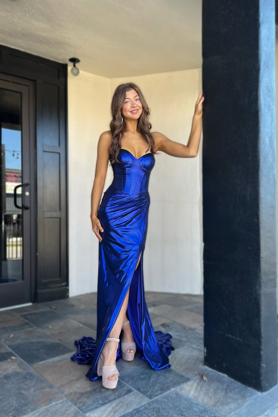 Daisda Royal Blue Sleeveless Strapless Sweetheart Mermaid Prom Dress 
