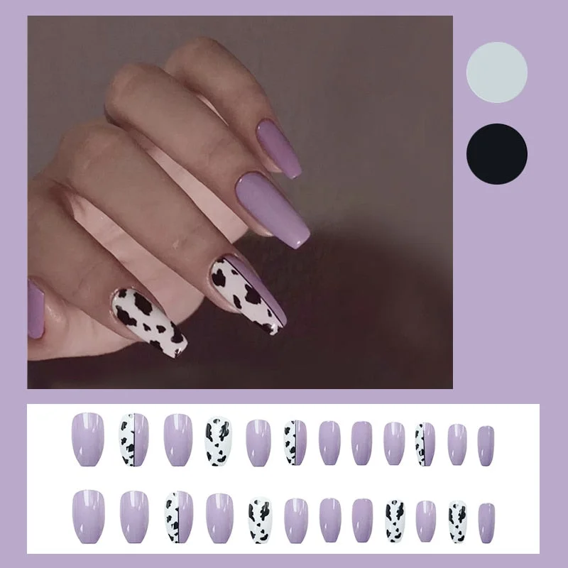 24pcs Ballet Purple Leopard Print Wear Long Paragraph Fashion Manicure Patch False Nails Save Time Wearable Nail Patch SANA889-Nail Inspo