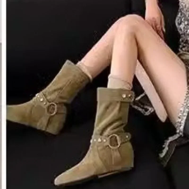 Mutualwheels popular women's shoes 2025 New Autumn Women's Suede Ankle Boots Studded Low Heel Party Shoes Women's Denim Short Boots Classic  Zapatos