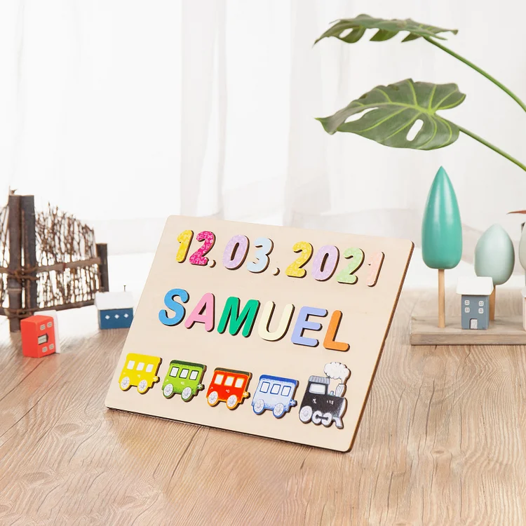 Kettenmachen Holz Puzzle-Personalisiertes 1 Name & Datum Dampflok Puzzle Geschenk für Vorschulkinder