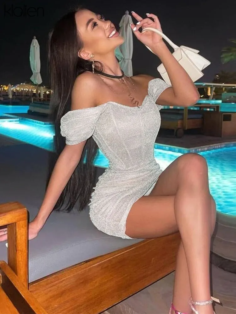 KLALIEN Fashion Sexy See Through Invisible Strap Mini Bodycon Dresses Women Office Lady Streetwear Y2K Nightclub Party Dress