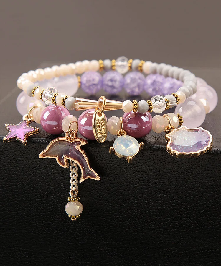 Elegant Purple Coloured Glaze Crystal Dolphin Star Charm Bracelet