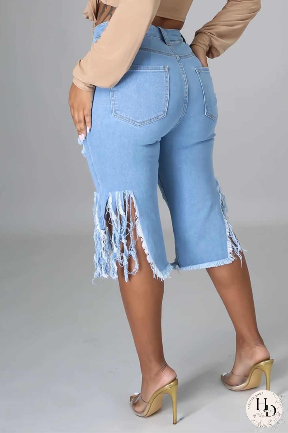 Black Fashion Casual Solid Ripped High Waist Regular Jeans