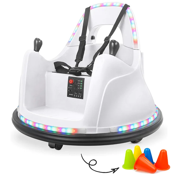 Kidzone Coche de parachoques inteligente para ni&ntilde;os peque&ntilde;os y ni&ntilde;os, 12 V, 2 velocidades, juguete el&eacute;ctrico para chocar, regalos con control remoto, control de aplicaci&oacute;n, luces LED, Bluetooth, giro de 360&deg; y pegatina de bricolaje, certificado ASTM