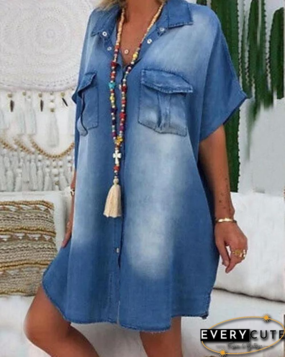 Loose Fit Denim Shirt Dress