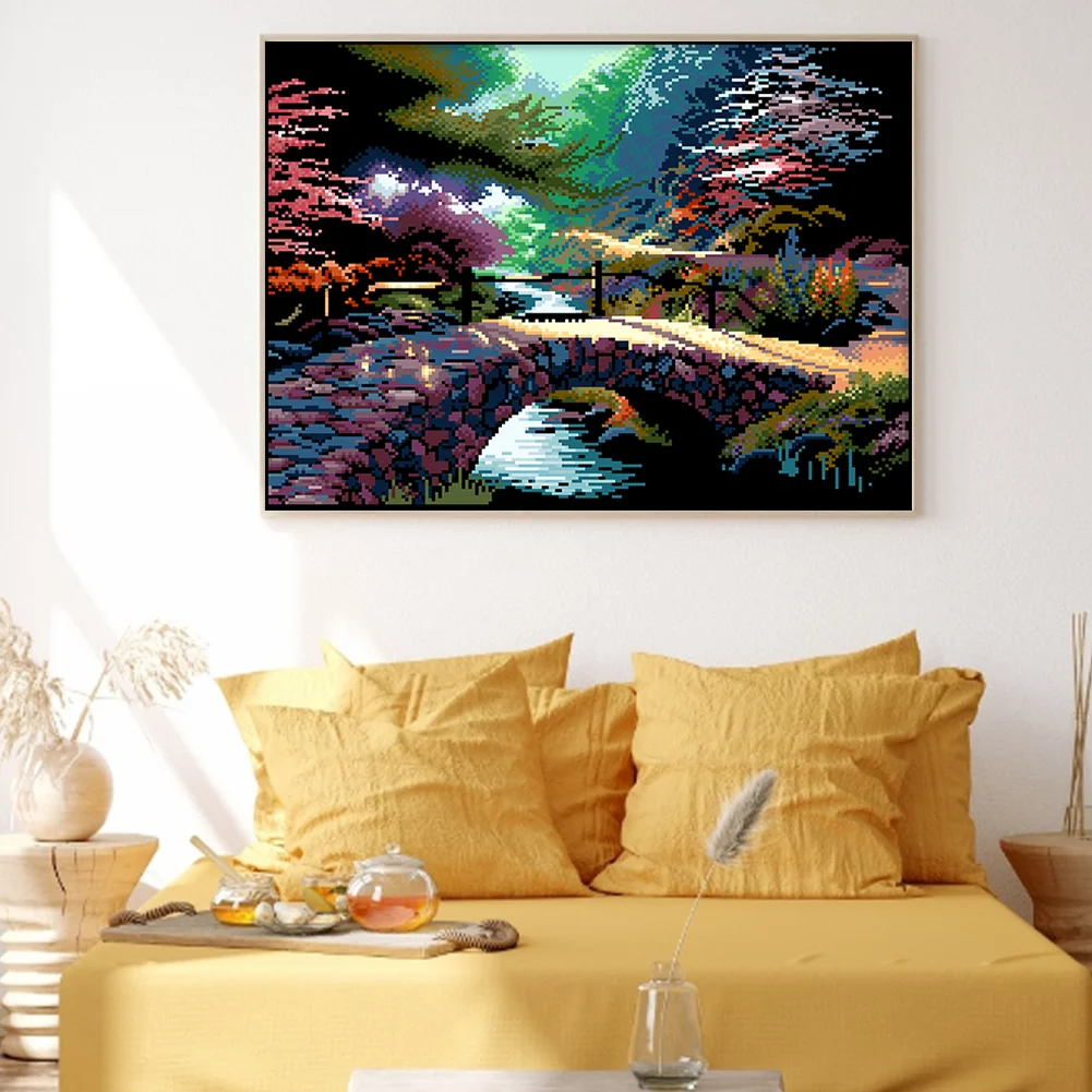 9CT Full Stamped Cross Stitch Bead Embroidery- Bridge(Canvas|54*43CM)