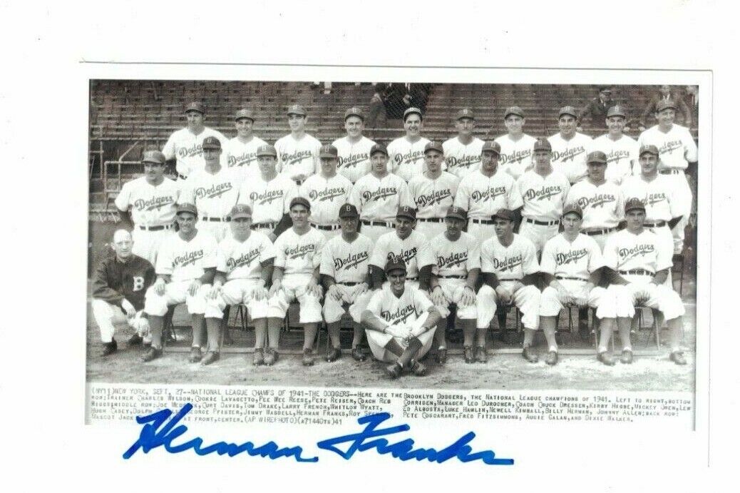 Herman Franks Brooklyn Dodgers Signed 4x6 Photo Poster painting W/Our COA