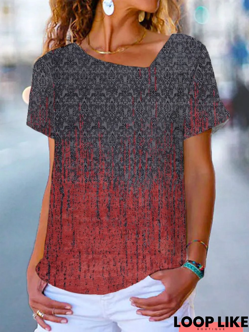 Casual Asymmetrical Loose Short Sleeve Tunic T-Shirt