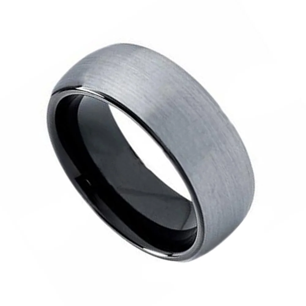 6MM 8MM Black Domed Tungsten Width Two Tones High Polished For Men Rings