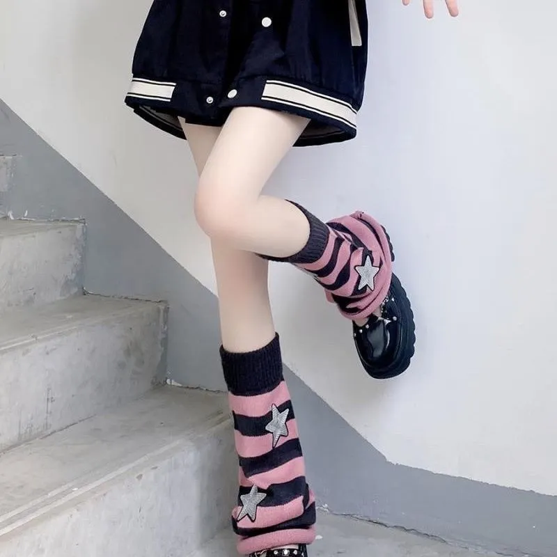 Churchf Churchf Y2k Subculture Jk Socks Female Black Long Leg Socks Knit Socks Set Star Leg Set Hot Girl Heap Pile Tide