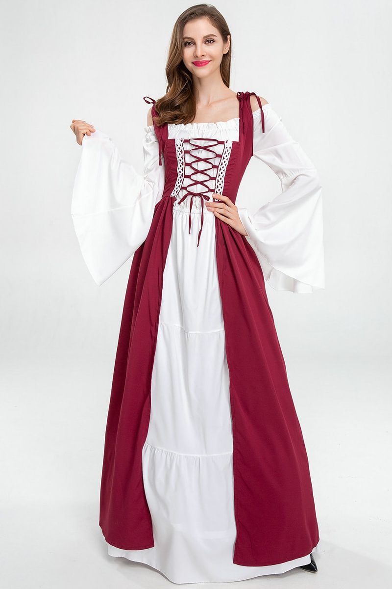 Medieval Liquor Retro play Lace Up Patchwork Maxi Dress