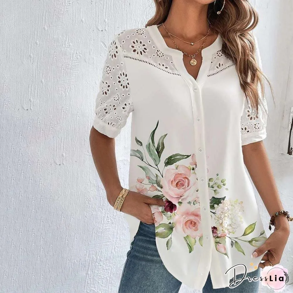 Floral-Print Long Sleeve Blouse