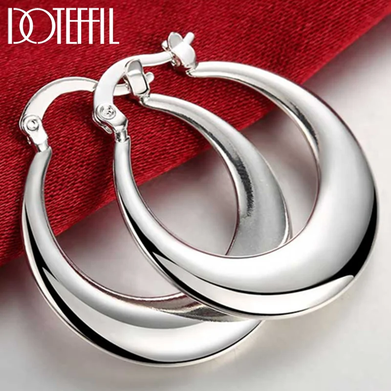 DOTEFFIL 925 Sterling Silver Circle Smooth U Shape Big Hoop Earrings For Women Jewelry