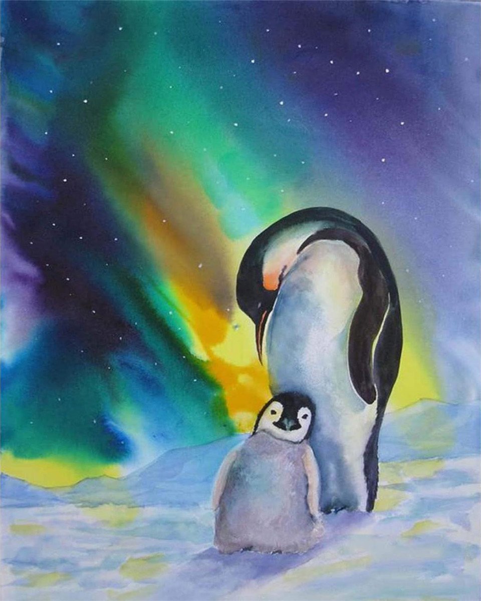 Пингвин акварелью