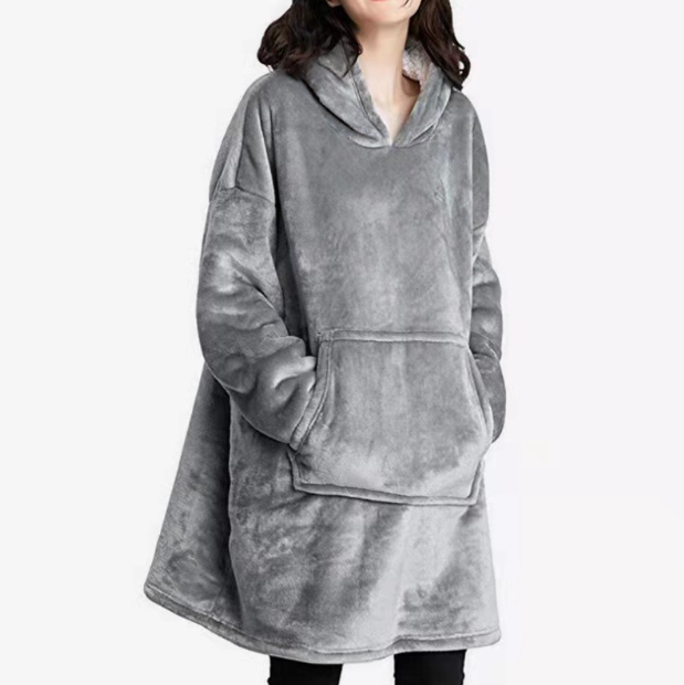 Autumn Winter Comfortable Loose Double-Faced Fleece Hoodie Thicker Wearable Blankets Couples | IFYHOME