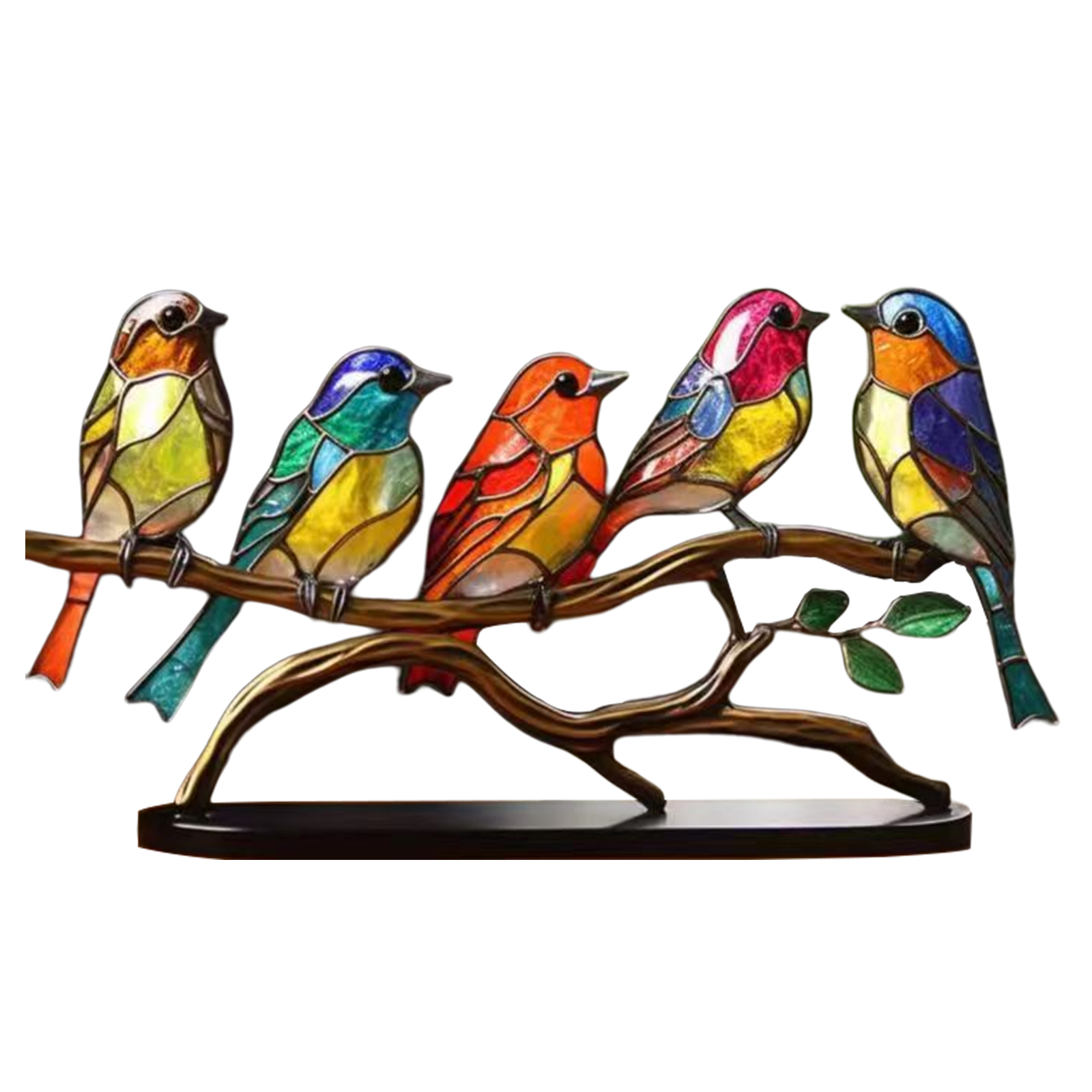 Acrylic Birds on Branch Statue Art Craft Stained Birds Ornament Home Decor (E)