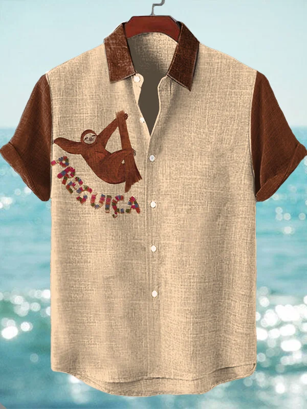 Men's Preguica Sloth Print Short Sleeve Shirt
