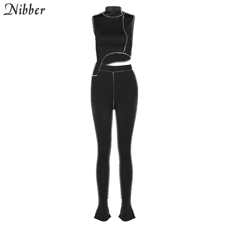 Nibber summer Sports leisure tank top leggings 2two piece sets women Basic stretch vest pants pure suits casual streetwear mujer