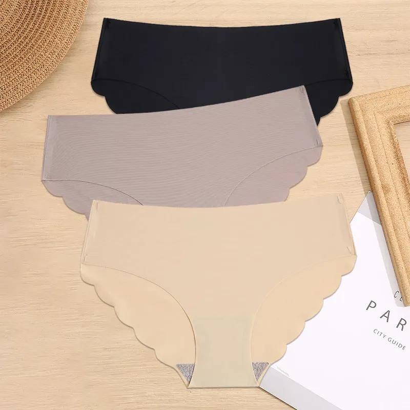 FINETOO 3PCS/Set M-XL Seamless Ice Silk Women Panties Sexy Pantys 7 Solid Colors Breathable Pantys Underwear For Girls Lingerie