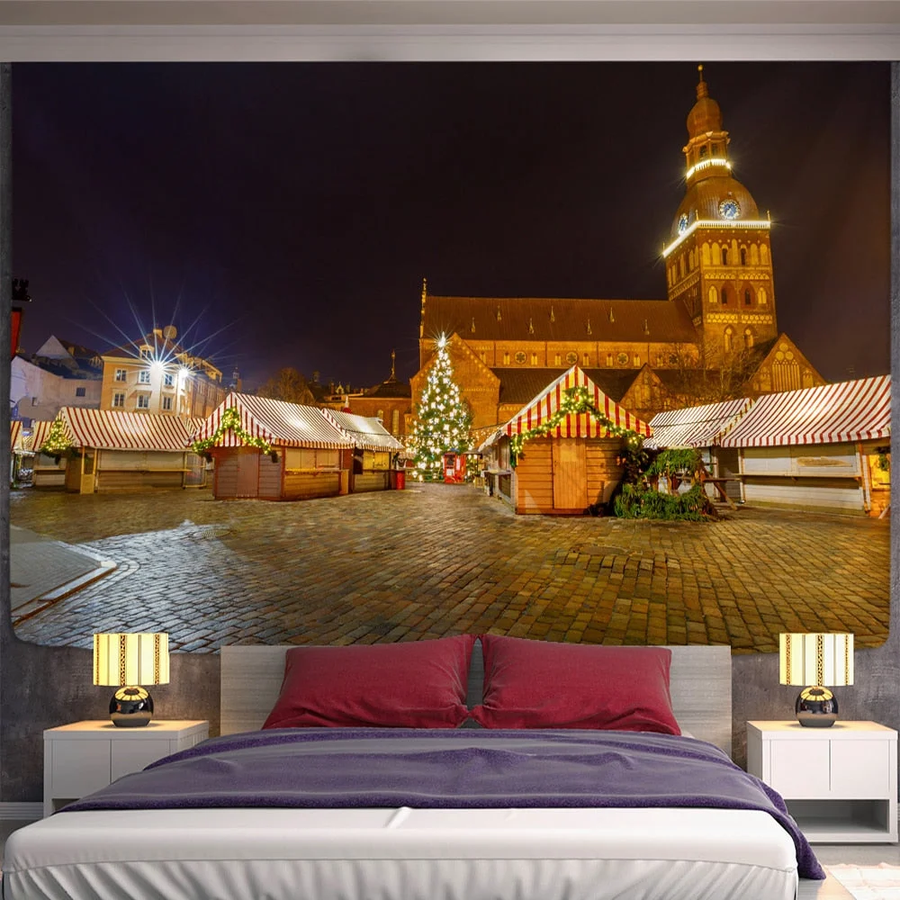 Christmas Fireplace And Snow Wall Hanging Merry Christmas Tapestry For Home Deco Christmas Gift Print Tapestries