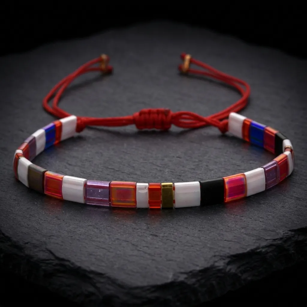 JiStones Artisan Hand-Woven Miyuki Tila Bead Bracelet - Minimalist Unisex Jewelry Midnight Onyx & Gold