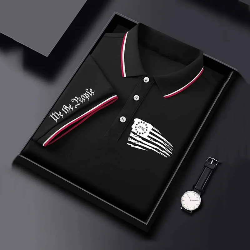 Men's Independence Day Flag 1776 Print Polo Shirt