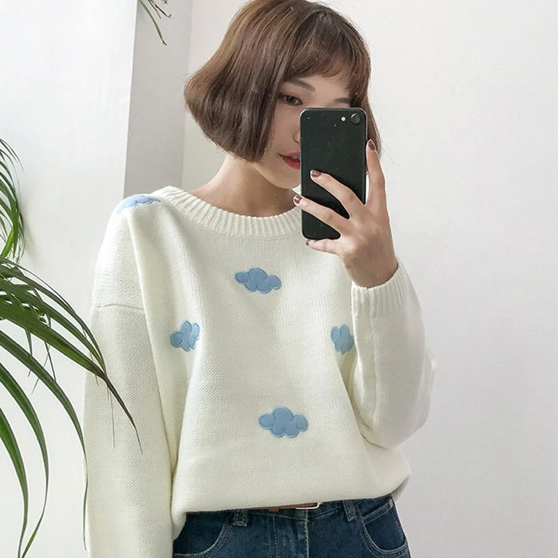 Kawaii Ulzzang Vintage College Loose Clouds Sweater Women Female Korean Punk Thick Cute Loose Harajuku Clothing For Women 10897